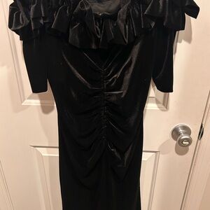 Xscape Elegant Black Ruffled Midi Dress